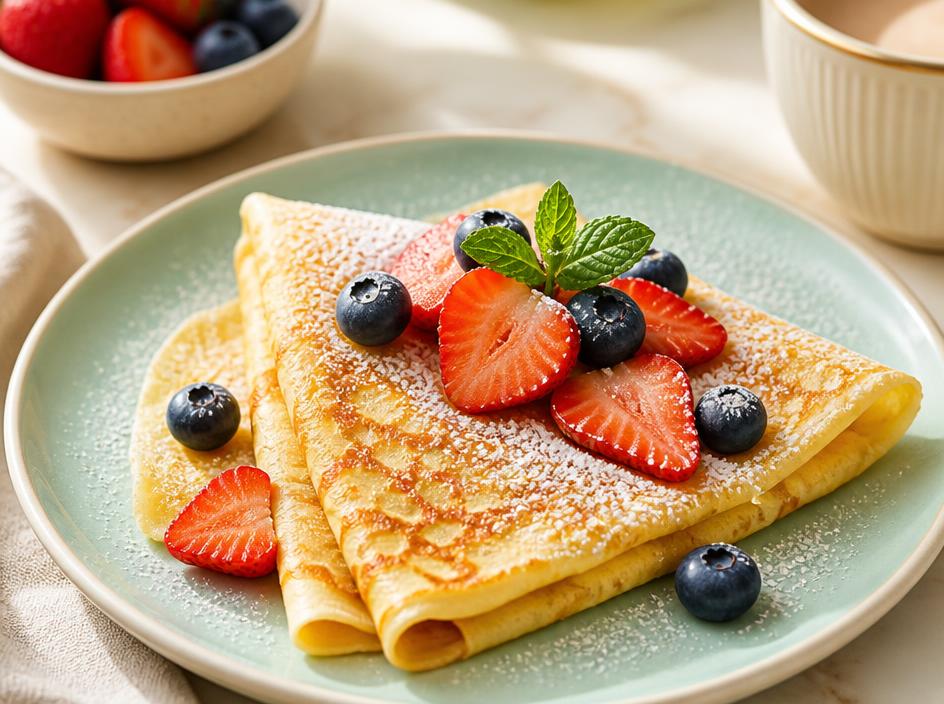 Frische Crêpes mit Beeren